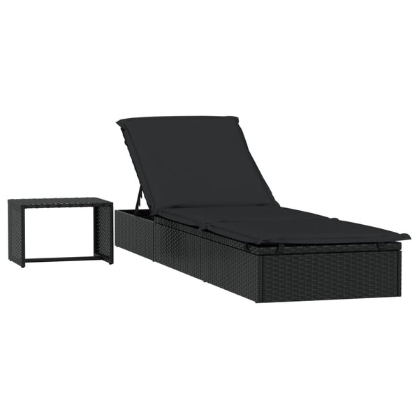 Schwarze Poly Rattan Sonnenliege mit Tisch