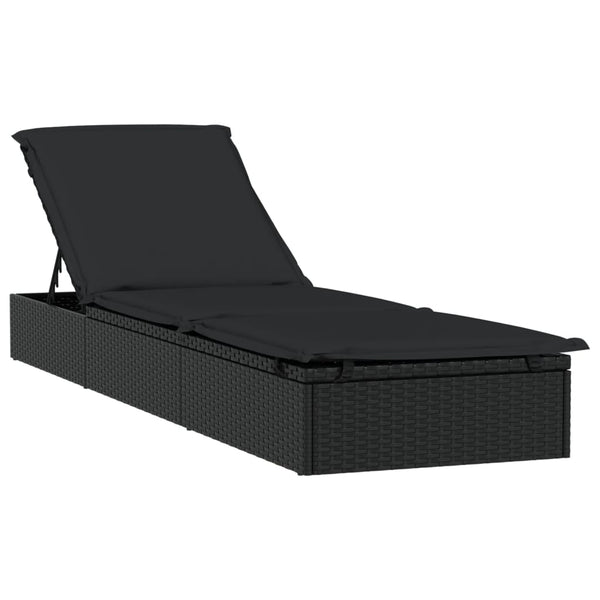 Schwarze Poly Rattan Sonnenliege mit Tisch