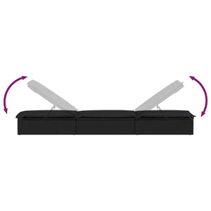 Schwarze Poly Rattan Sonnenliege mit Tisch