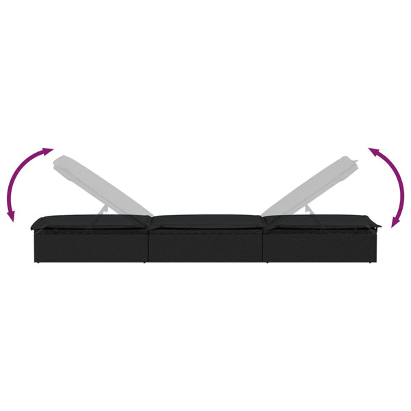 Schwarze Poly Rattan Sonnenliege mit Tisch