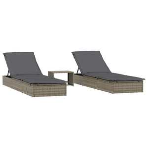 Poly Rattan Sonnenliegen 2er Set mit Tisch Grau