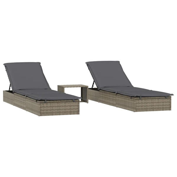 Poly Rattan Sonnenliegen 2er Set mit Tisch Grau