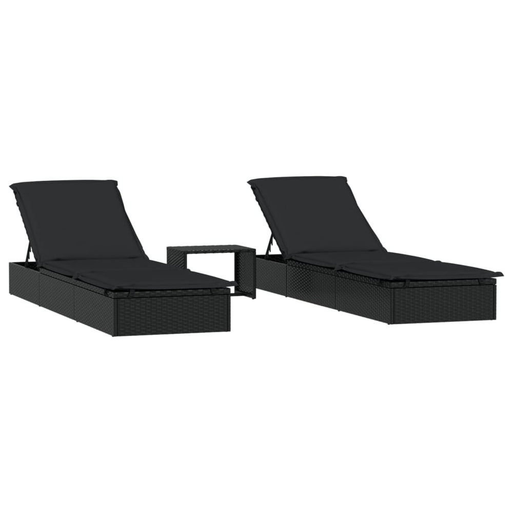 Poly Rattan Sonnenliegen 2er Set mit Tisch, Schwarz