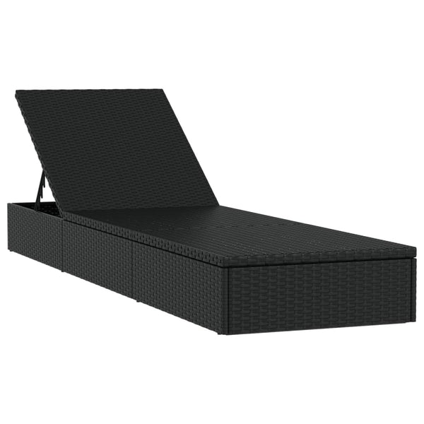 Poly Rattan Sonnenliegen 2er Set mit Tisch, Schwarz
