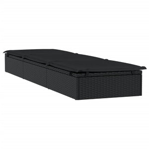 Poly Rattan Sonnenliegen 2er Set mit Tisch, Schwarz
