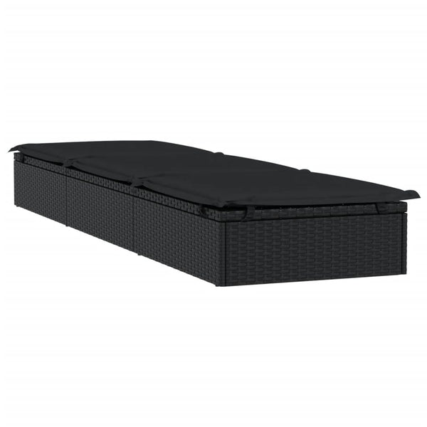 Poly Rattan Sonnenliegen 2er Set mit Tisch, Schwarz