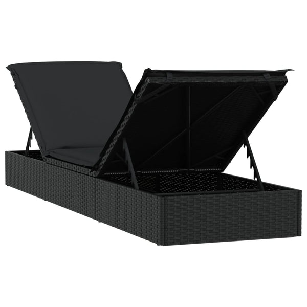 Poly Rattan Sonnenliegen 2er Set mit Tisch, Schwarz