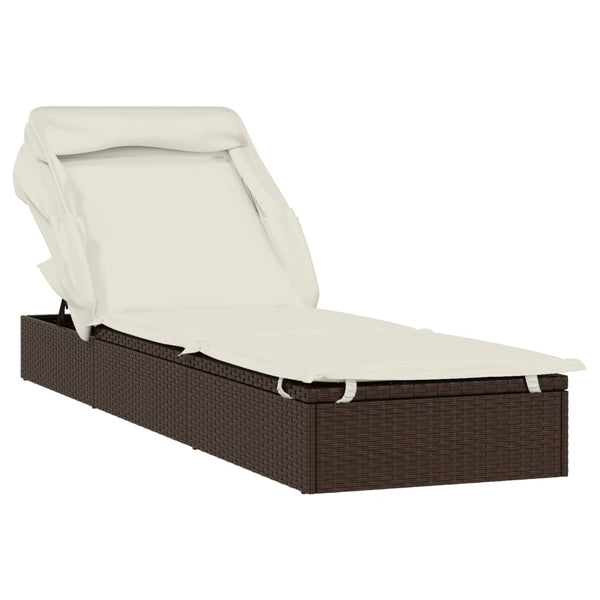 Sonnenliege Braun mit Faltdach Poly Rattan