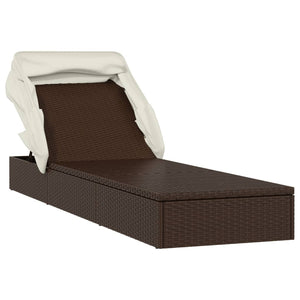 Sonnenliege Braun mit Faltdach Poly Rattan