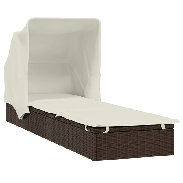 Sonnenliege Braun mit Faltdach Poly Rattan