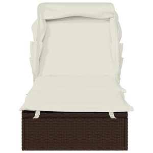 Sonnenliege Braun mit Faltdach Poly Rattan