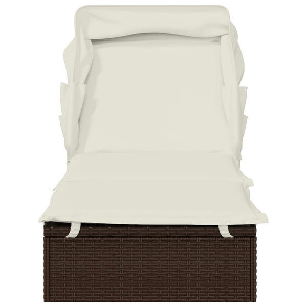 Sonnenliege Braun mit Faltdach Poly Rattan