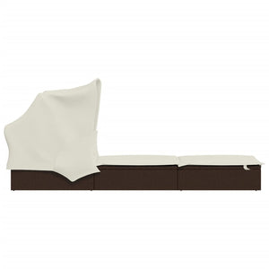 Sonnenliege Braun mit Faltdach Poly Rattan