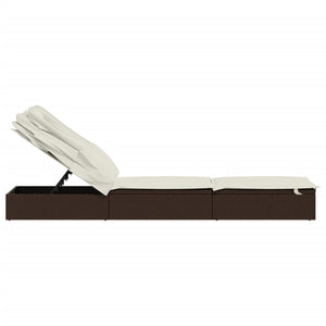 Sonnenliege Braun mit Faltdach Poly Rattan