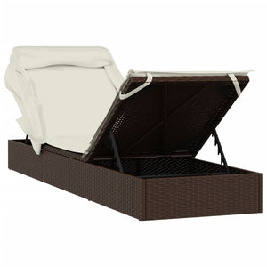 Sonnenliege Braun mit Faltdach Poly Rattan