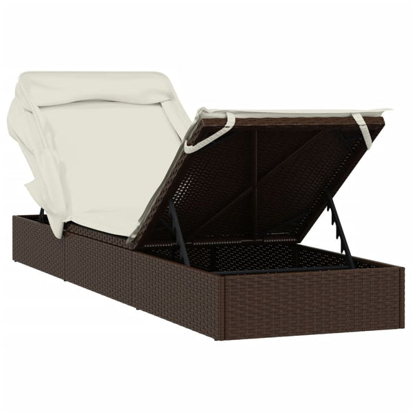 Sonnenliege Braun mit Faltdach Poly Rattan
