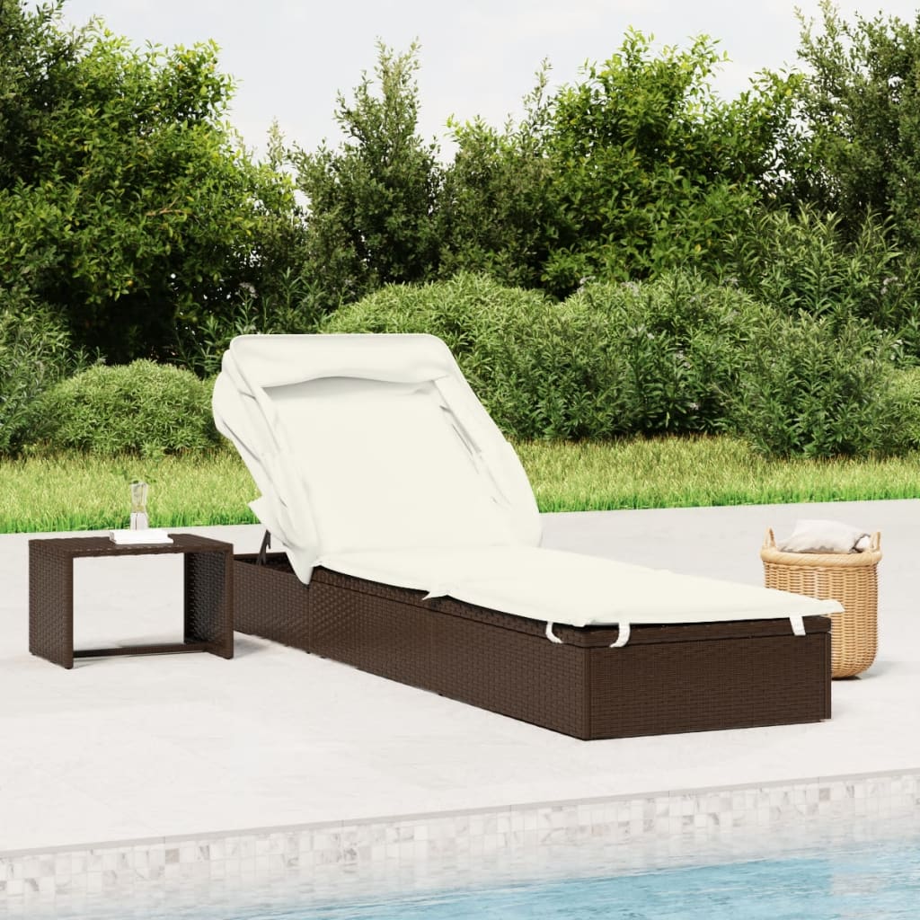Sonnenliege Braun mit Faltdach Poly Rattan