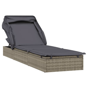 Graue Poly Rattan Sonnenliege mit Faltdach