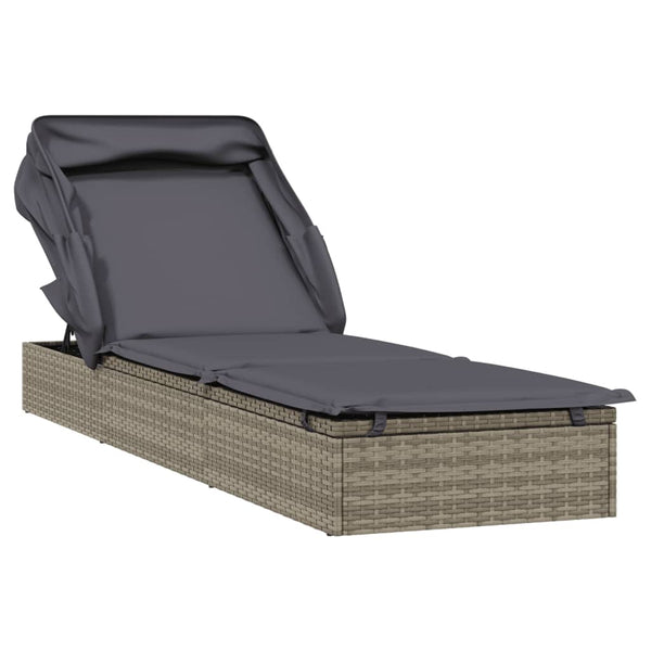 Graue Poly Rattan Sonnenliege mit Faltdach