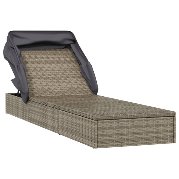 Graue Poly Rattan Sonnenliege mit Faltdach