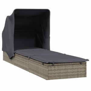 Graue Poly Rattan Sonnenliege mit Faltdach