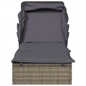 Graue Poly Rattan Sonnenliege mit Faltdach