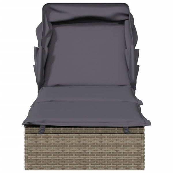 Graue Poly Rattan Sonnenliege mit Faltdach