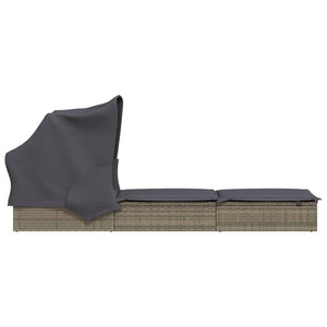 Graue Poly Rattan Sonnenliege mit Faltdach