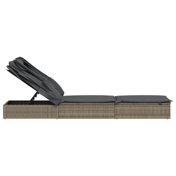 Graue Poly Rattan Sonnenliege mit Faltdach