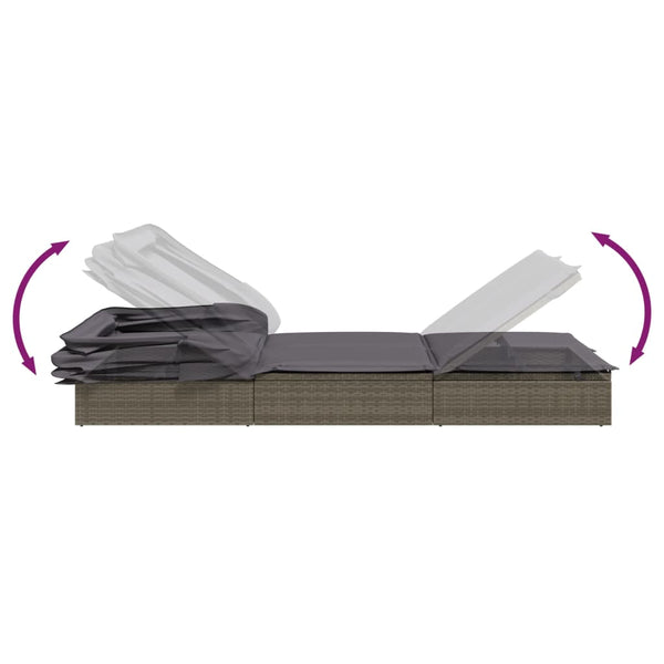 Graue Poly Rattan Sonnenliege mit Faltdach