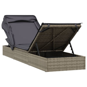 Graue Poly Rattan Sonnenliege mit Faltdach
