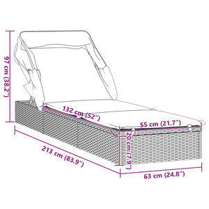 Graue Poly Rattan Sonnenliege mit Faltdach