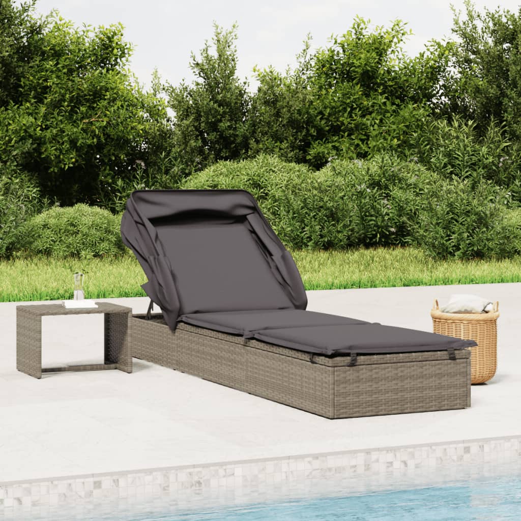 Graue Poly Rattan Sonnenliege mit Faltdach