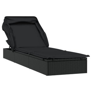 Schwarze Poly Rattan Sonnenliege mit Faltdach