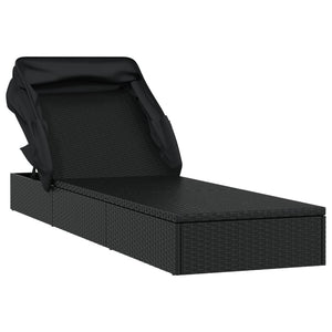 Schwarze Poly Rattan Sonnenliege mit Faltdach
