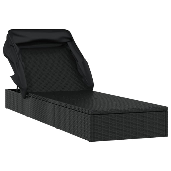 Schwarze Poly Rattan Sonnenliege mit Faltdach