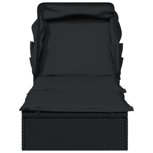 Schwarze Poly Rattan Sonnenliege mit Faltdach