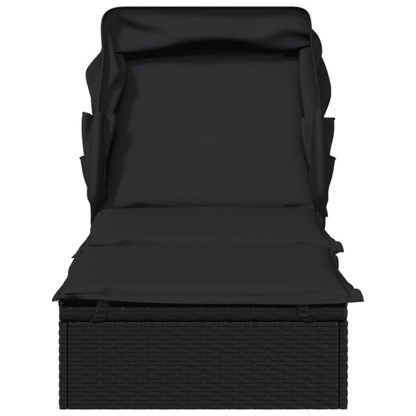 Schwarze Poly Rattan Sonnenliege mit Faltdach