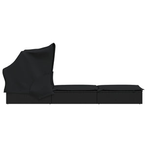 Schwarze Poly Rattan Sonnenliege mit Faltdach