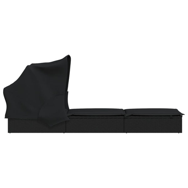 Schwarze Poly Rattan Sonnenliege mit Faltdach