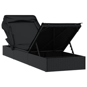 Schwarze Poly Rattan Sonnenliege mit Faltdach