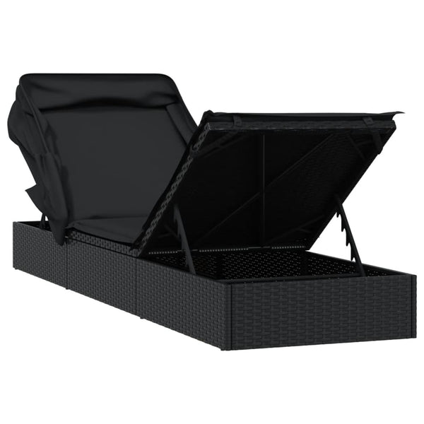 Schwarze Poly Rattan Sonnenliege mit Faltdach