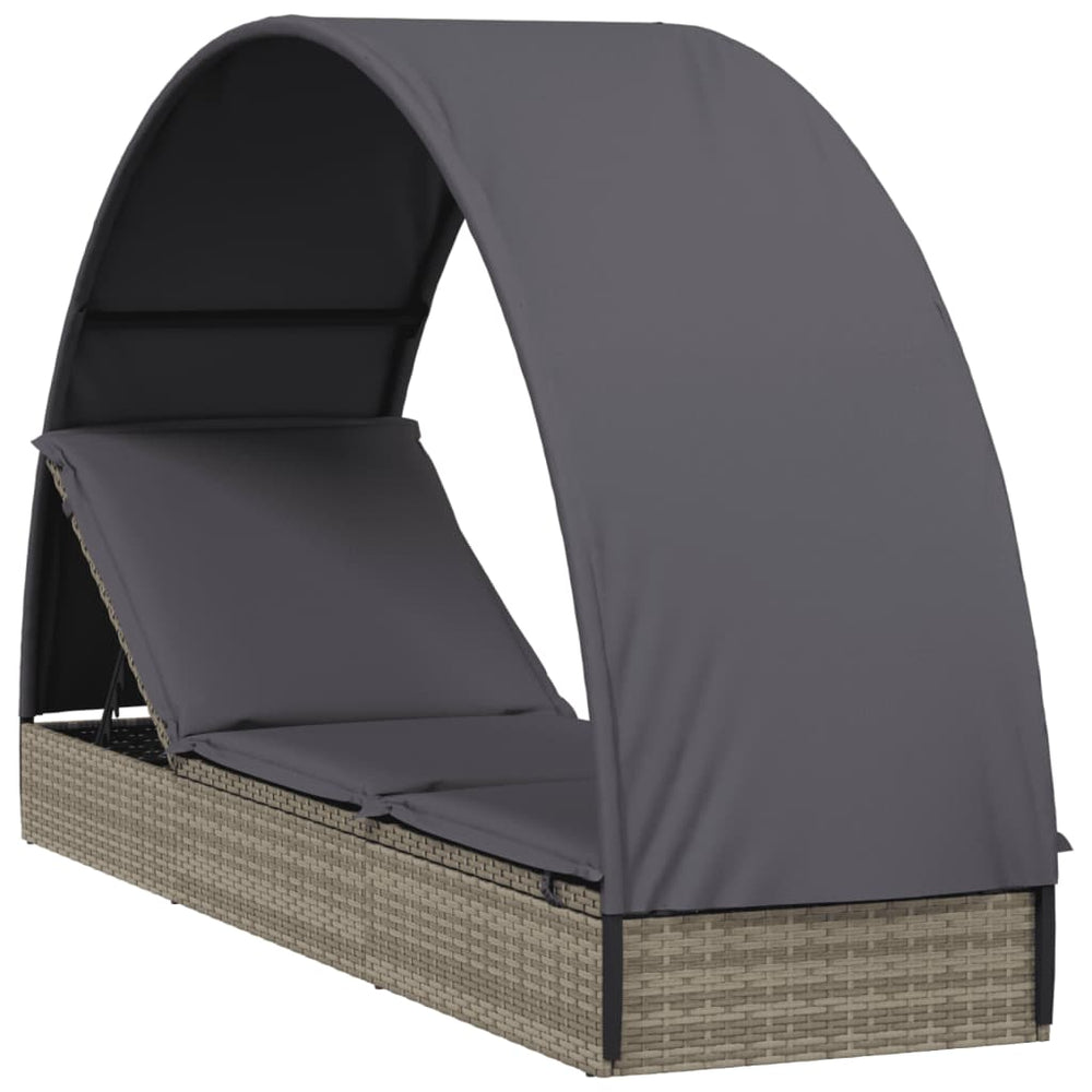 Graue Poly Rattan Sonnenliege mit Dach