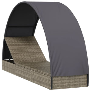 Graue Poly Rattan Sonnenliege mit Dach