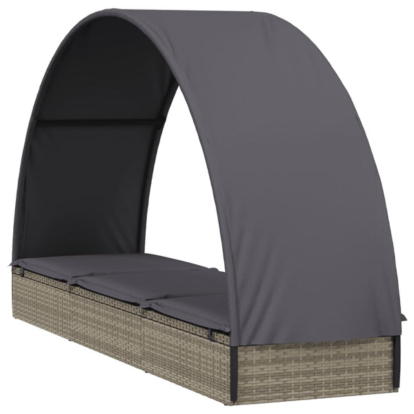 Graue Poly Rattan Sonnenliege mit Dach