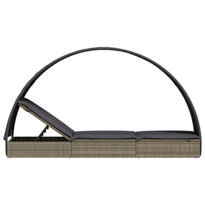 Graue Poly Rattan Sonnenliege mit Dach