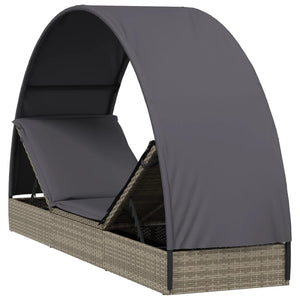 Graue Poly Rattan Sonnenliege mit Dach