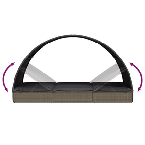 Graue Poly Rattan Sonnenliege mit Dach
