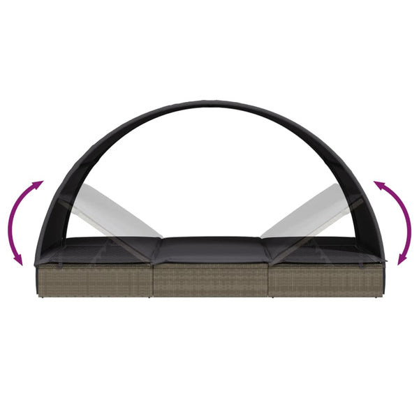 Graue Poly Rattan Sonnenliege mit Dach