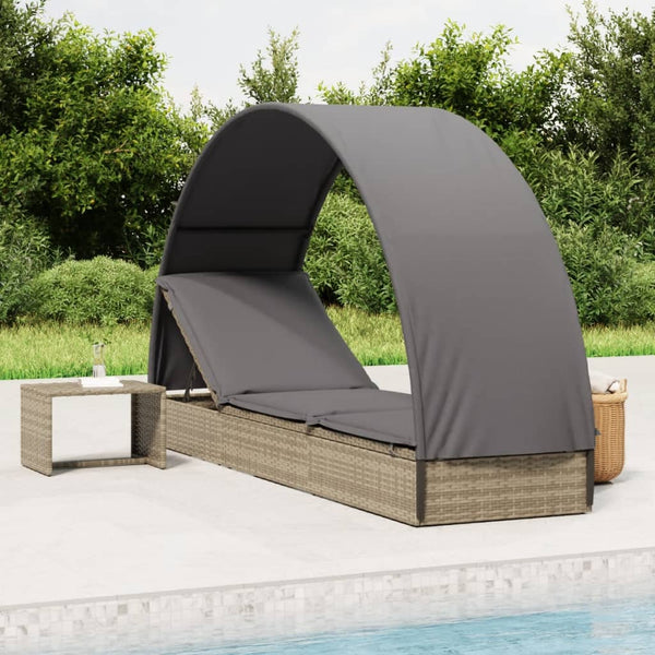 Graue Poly Rattan Sonnenliege mit Dach
